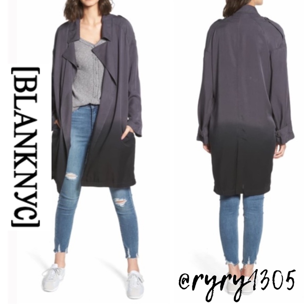 Women’s Blank NYC Dip Dyed Trench Coat Jacket Navy & Black Ombré Sz S